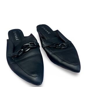 Sierra Pointed Toe Mule Loafers Black Chain Detail Size 10 Slip On Flats